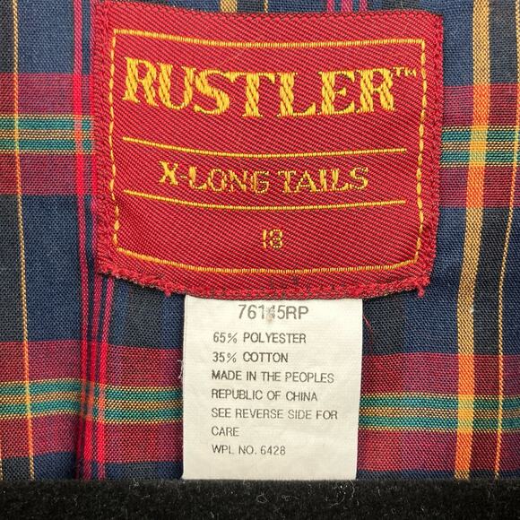 Vintage Rustler Blue Red Green Plaid XLong Tails Pearl Snap Western Shirt Top - Picture 2 of 9